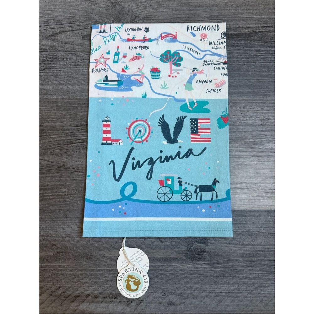 Spartina 449 LOVE Virginia Map Dish Towel NEW 100% Cotton